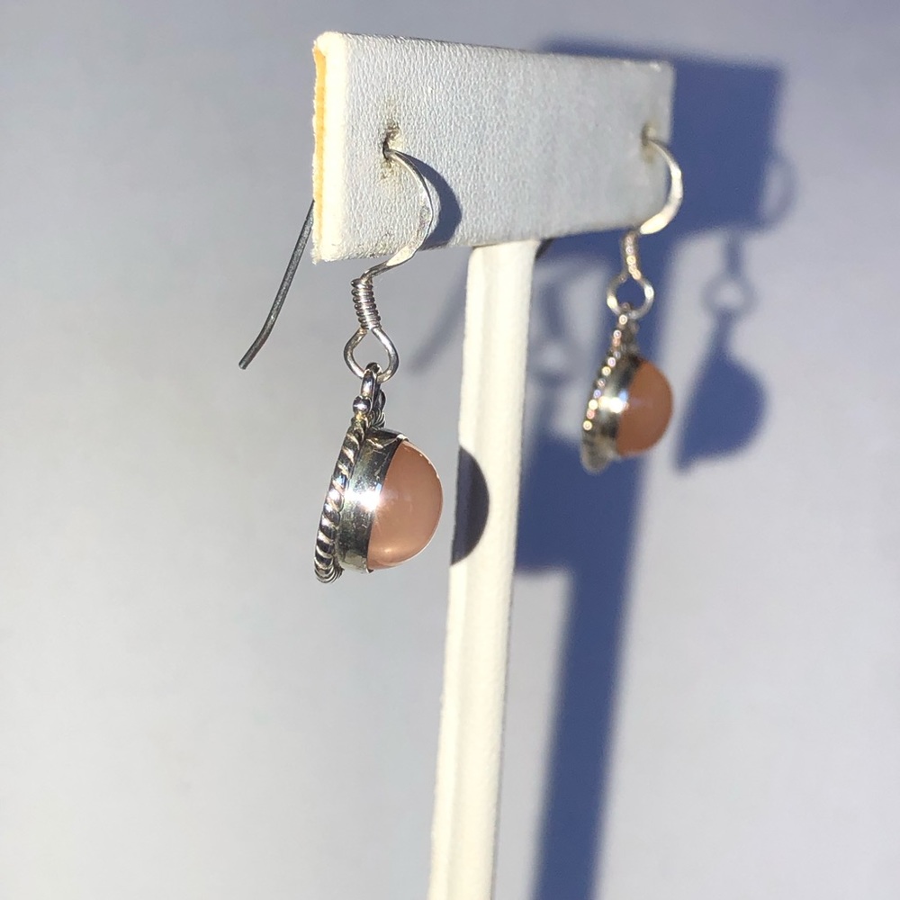 Sri Lankan Peach Moonstones Gemstones (8.60 cts) in Sterling Earrings - Picture 3 of 4